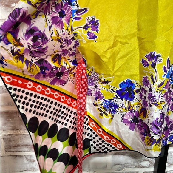 CAbi Asymmetrical Yellow and Purple Tie Front Blouse - Picture 4 of 6